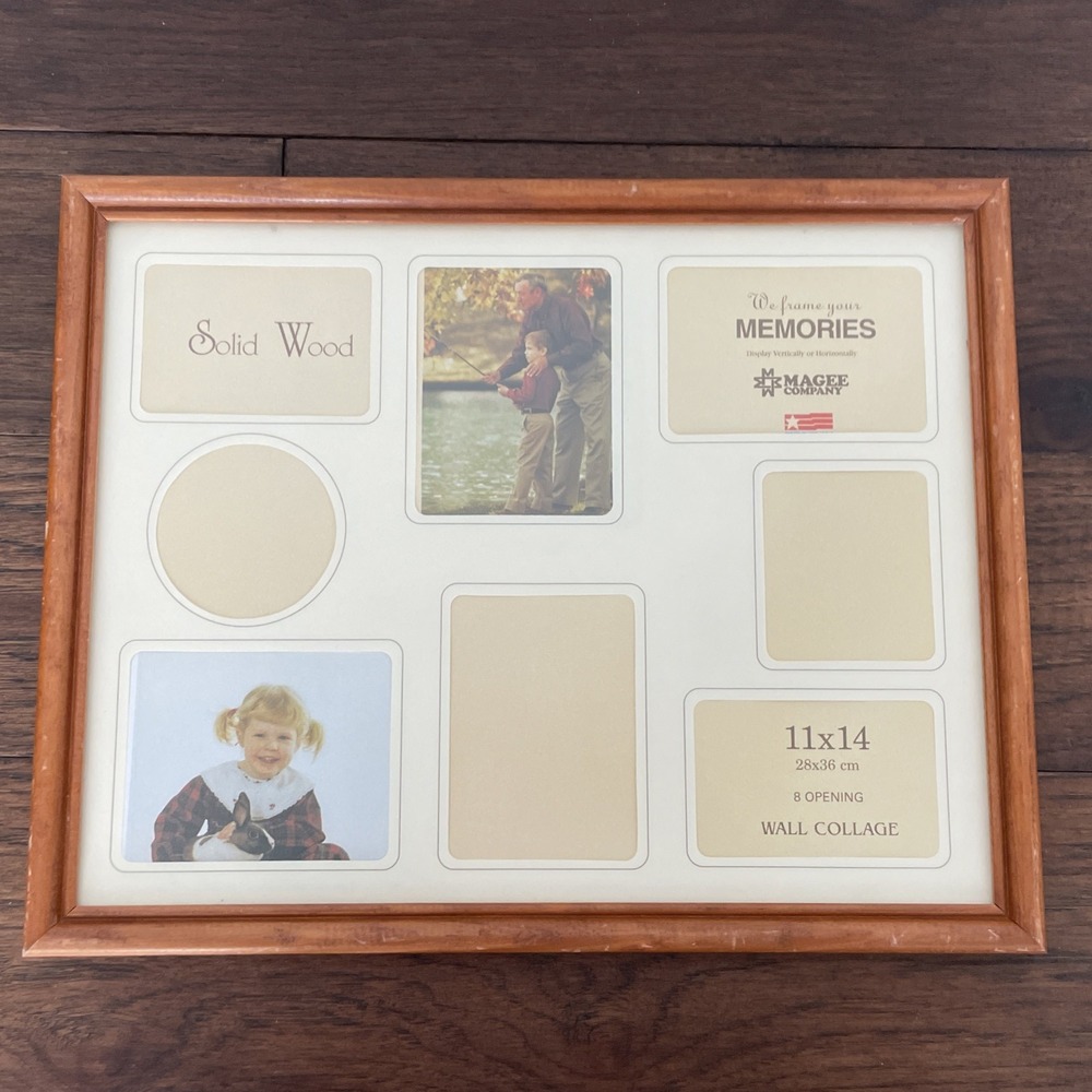 Vintage 80s Magee Company Wood Collage Photo Frame 8 Opening 11x14 Wall Decor